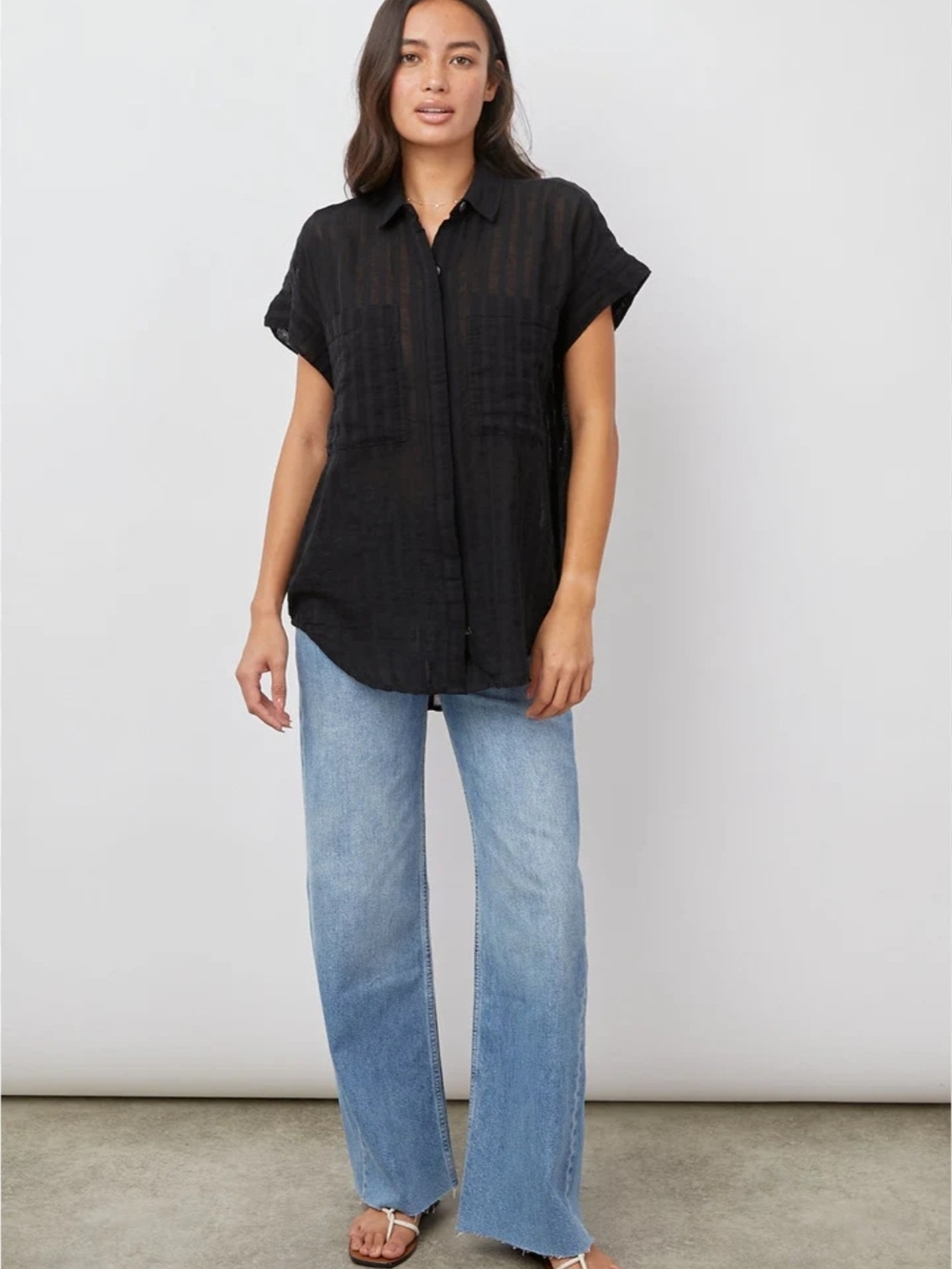 Rails Large Cito Shirt Short Sleeve Black Shadow Stripe Cotton Size Small Cotton